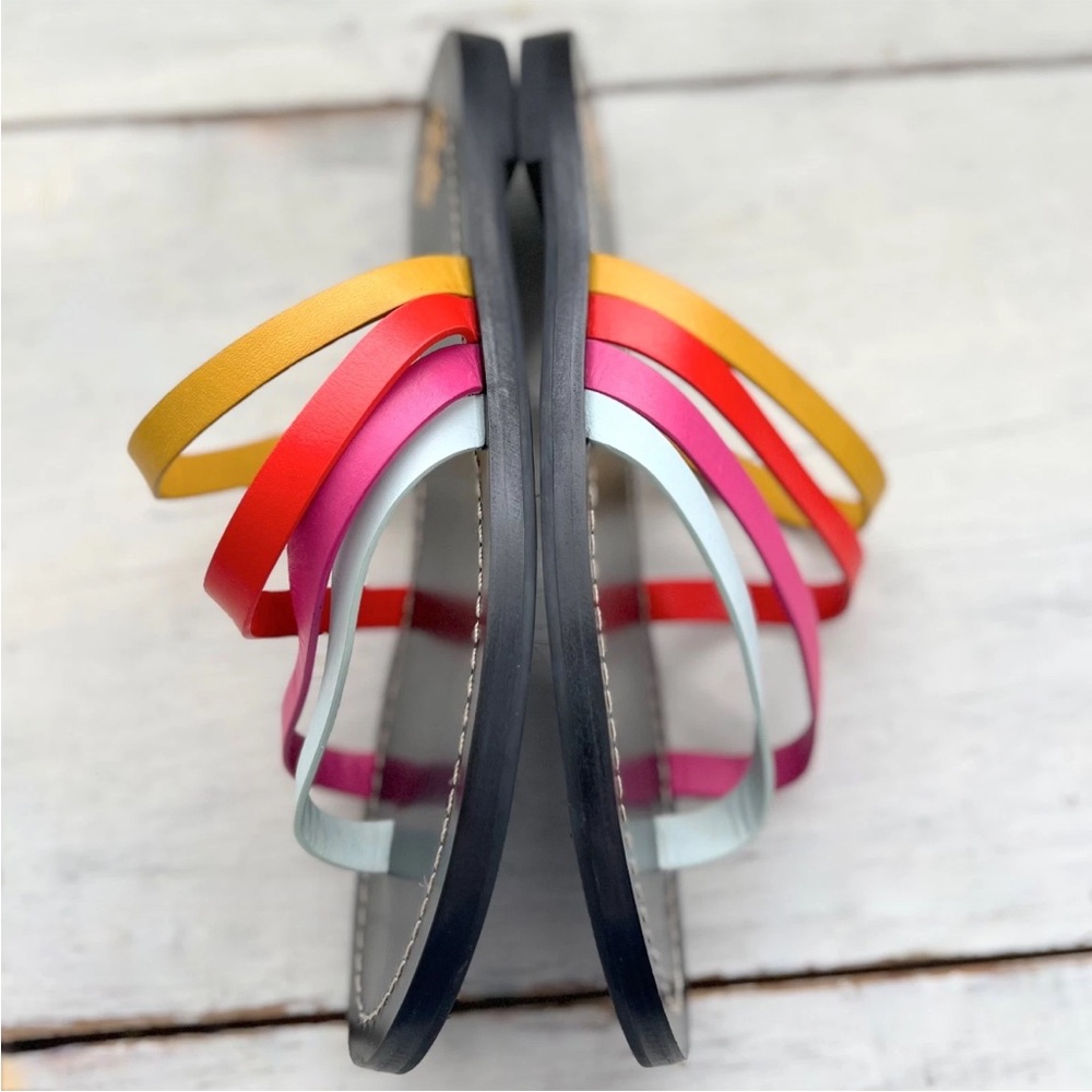 Tory Burch Patos Flat Slide On Multi Color Strappy Leather Sandals 6.5M Shoes TB - Picture 6 of 11